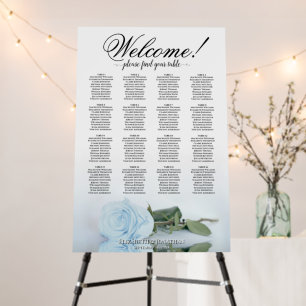 Welcome! Dusty Blue Rose 16 Table Seating Chart Foam Board