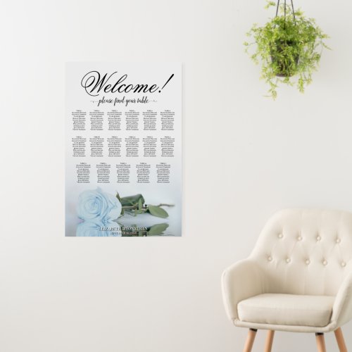 Welcome! Dusty Blue Rose 17 Table Seating Chart Foam Board