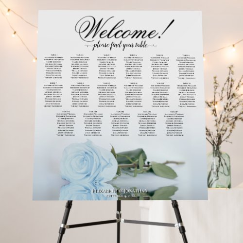 Welcome Dusty Blue Rose 17 Table Seating Chart Foam Board
