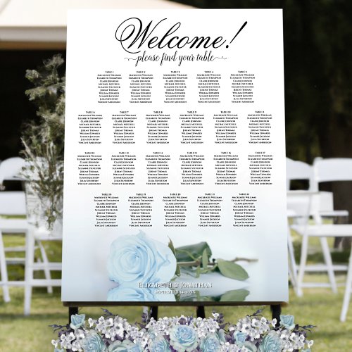 Welcome Dusty Blue Rose 22 Table Seating Chart Foam Board