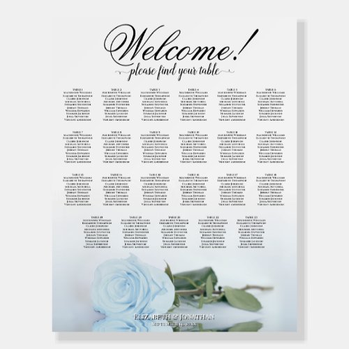 Welcome Dusty Blue Rose 23 Table Seating Chart Foam Board