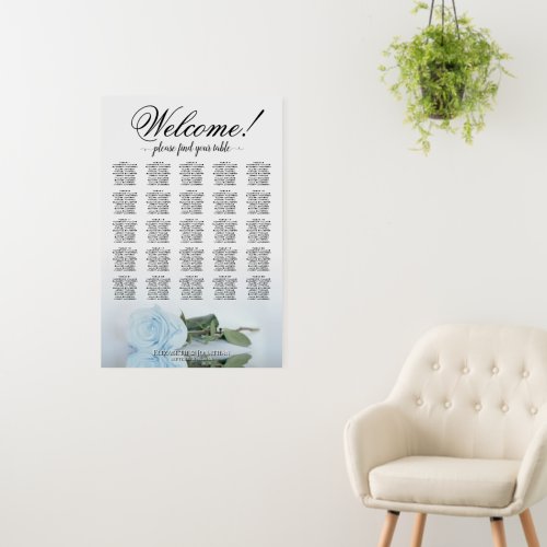 Welcome! Dusty Blue Rose 25 Table Seating Chart Foam Board