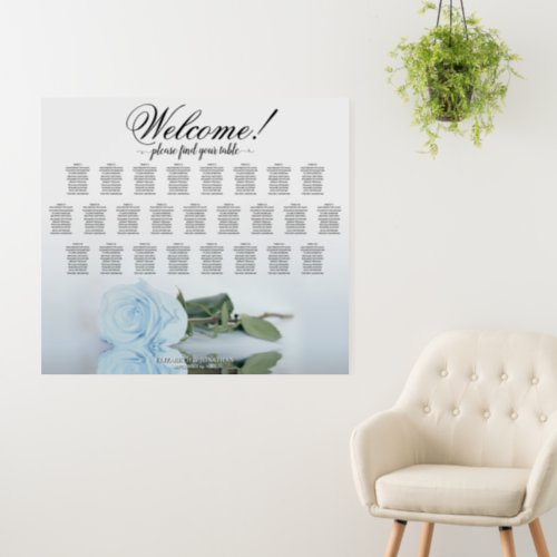 Welcome Dusty Blue Rose 25 Table Seating Chart Foam Board