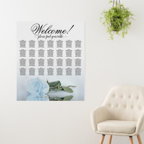 Welcome Dusty Blue Rose 28 Table Seating Chart Foam Board