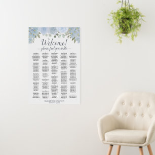 Welcome Dusty Blue Rose Alphabetical Seating Chart Foam Board