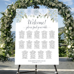 Welcome! Dusty Blue Roses 14 Table Seating Chart Foam Board