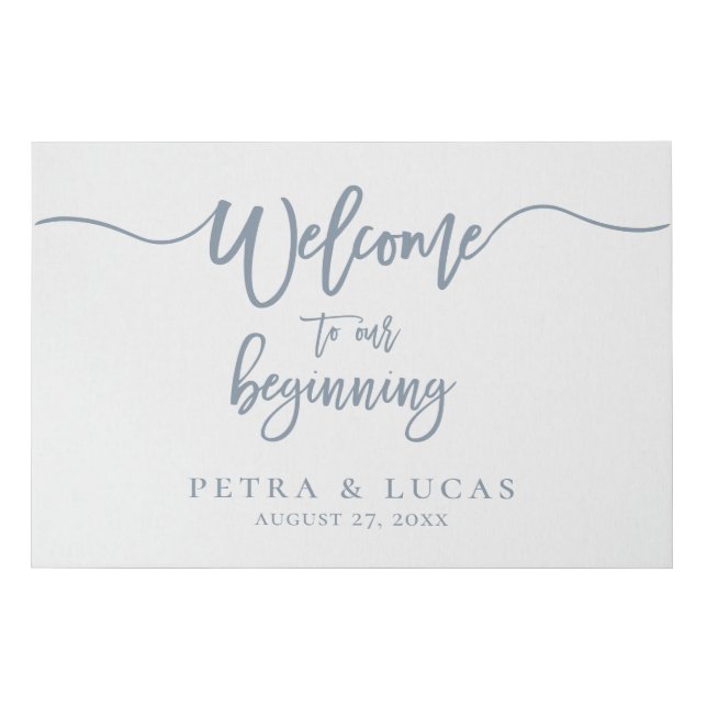Welcome Dusty Blue Wedding Faux Canvas Print (Front)