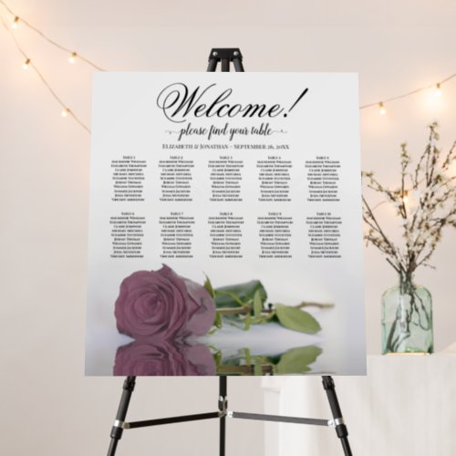 Welcome Dusty Mauve Rose 10 Table Seating Chart Foam Board