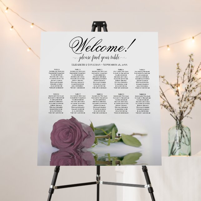Welcome! Dusty Mauve Rose 10 Table Seating Chart Foam Board (In Situ (Stand))