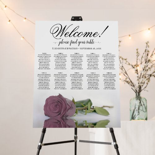 Welcome! Dusty Mauve Rose 10 Table Seating Chart Foam Board