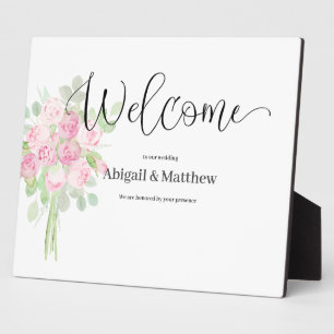 Welcome Easel Wedding Watercolor Pink Flora Plaque