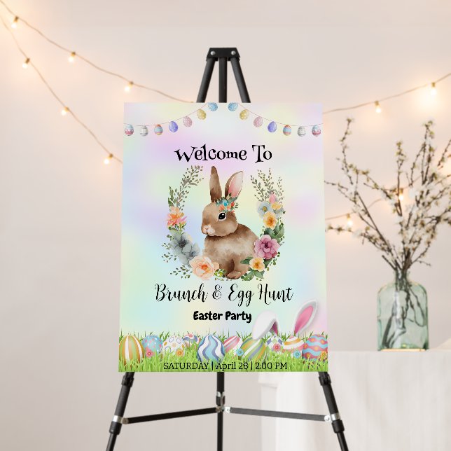 Welcome Easter day flower bunny hunting egg Party Foam Board (In Situ (Stand))