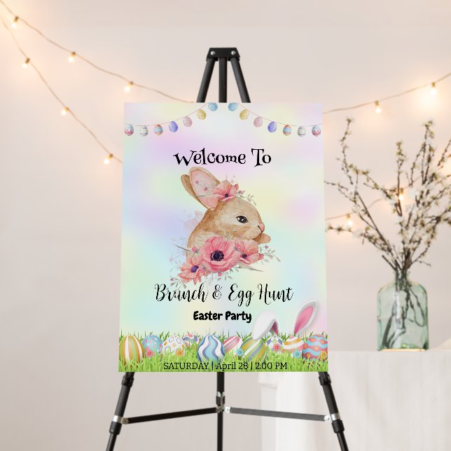 Welcome Easter day flower bunny hunting egg Party Foam Board (In Situ (Stand))