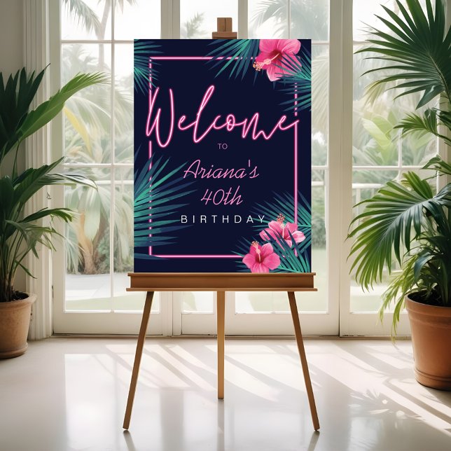 Welcome Electric Neon Pink Tropical Palm Birthday Foam Board (Welcome Electric Neon Pink Tropical Palm Birthday Foam Board)