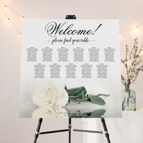 Welcome Elegant 11 Table White Rose Seating Chart Foam Board
