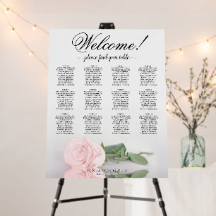 Welcome! Elegant 12 Table Pink Rose Seating Chart Foam Board