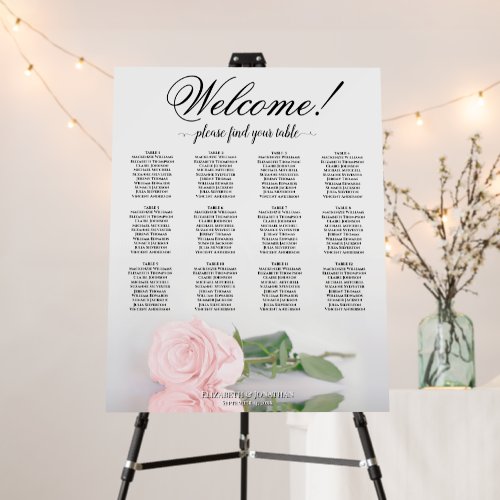 Welcome! Elegant 12 Table Pink Rose Seating Chart Foam Board