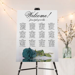 Welcome! Elegant 12 Table Teal Rose Seating Chart Foam Board