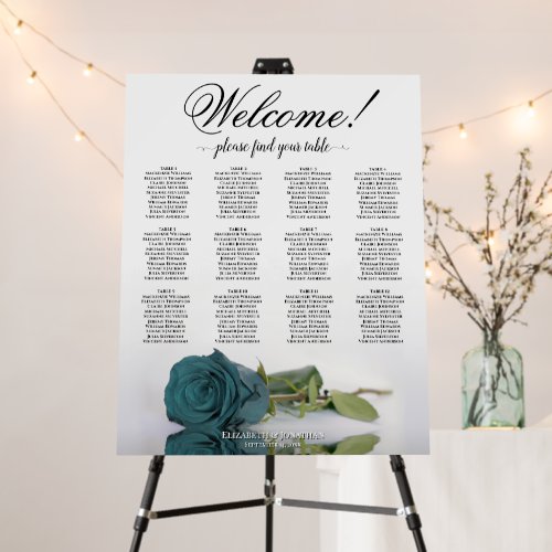 Welcome! Elegant 12 Table Teal Rose Seating Chart Foam Board