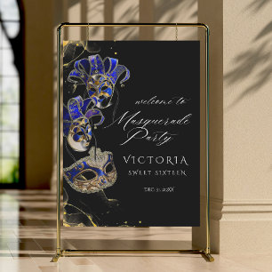 Welcome Elegant Black Gold Masquerade Welcome Sign