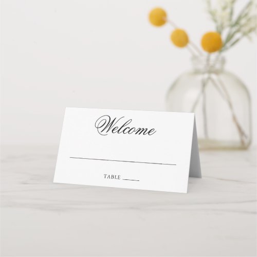 Welcome Elegant Black White Calligraphy Wedding Place Card