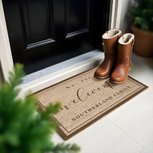 Welcome   Elegant Calligraphy House & Family Name Fiber Doormat