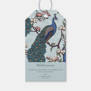 Welcome Elegant Dusty Blue Floral Peacock Gift Tags
