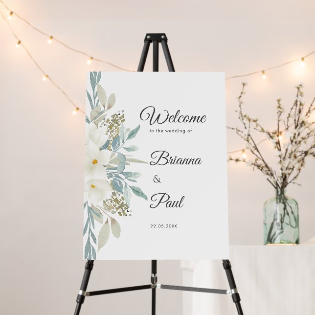"Welcome" Elegant Floral Wedding  Foam Board (In Situ (Stand))
