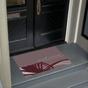 Welcome Elegant Gray & Burgundy Ribbons Doormat