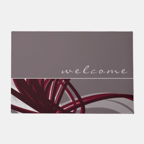 Welcome  Elegant Gray  Burgundy Ribbons Doormat