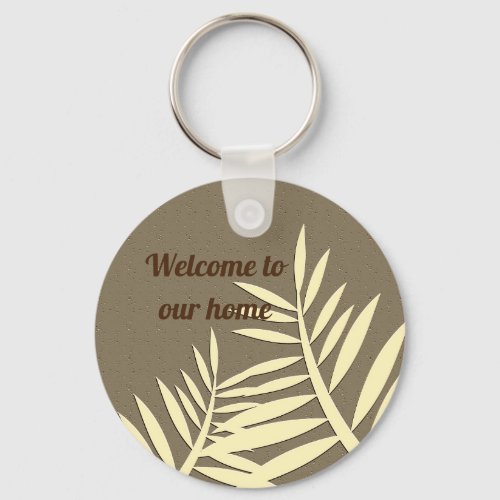 Welcome Elegant Leaf Silhouette House Guest Keychain