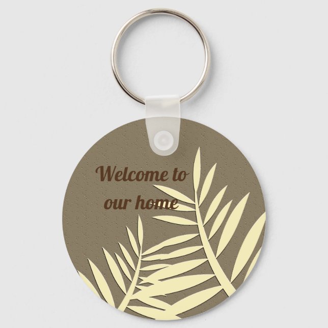 Welcome Elegant Leaf Silhouette House Guest Keychain (Front)