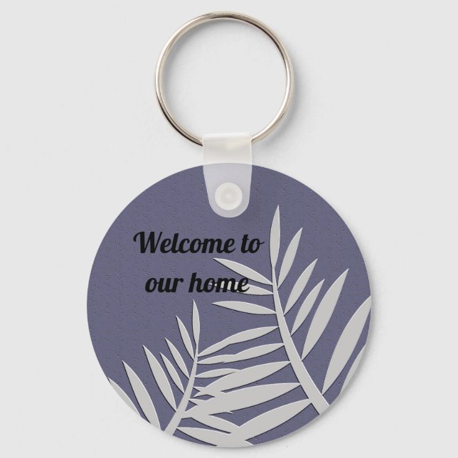 Welcome Elegant Leaf Silhouette House Guest Keychain (Front)