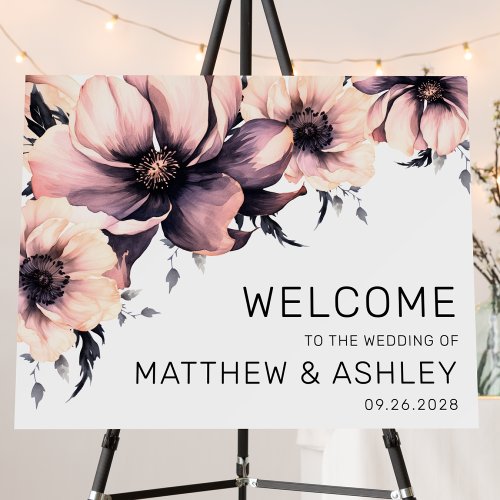 Welcome Elegant Modern Boho Pink Floral Wedding Foam Board