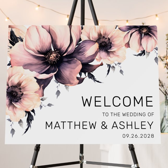 Welcome Elegant Modern Pink Floral Wedding Foam Board (Simple Elegant Modern Boho Pink Floral Wedding Foam Board)