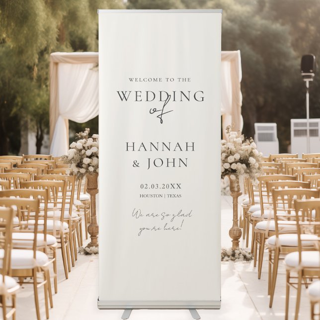 Welcome! Elegant, modern,  Retractable Banner (Welcome! Elegant, Modern, Handwriting, Wedding Retractable Banner with your Name & Date.)