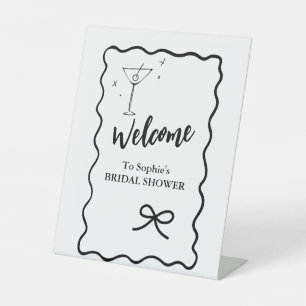 Welcome Elegant Pedestal Wavy Retro Bridal Shower Pedestal Sign