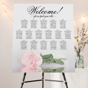Welcome! Elegant Pink Rose 16 Table Seating Chart Foam Board