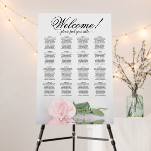 Welcome! Elegant Pink Rose 16 Table Seating Chart Foam Board