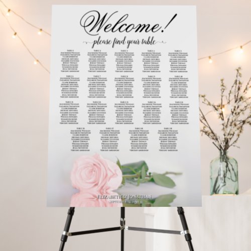 Welcome Elegant Pink Rose 19 Table Seating Chart Foam Board