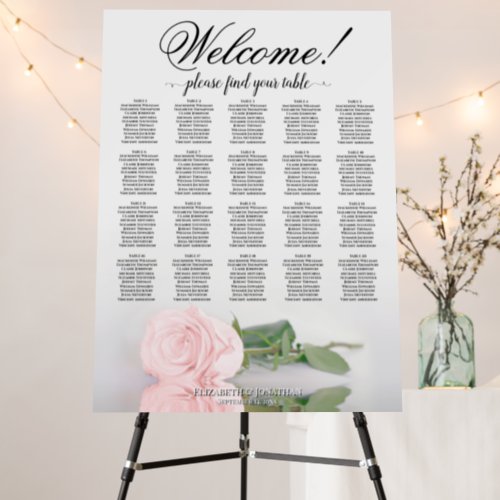 Welcome Elegant Pink Rose 20 Table Seating Chart Foam Board