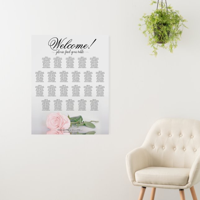 Welcome! Elegant Pink Rose 22 Table Seating Chart Foam Board (In Situ (Wall))