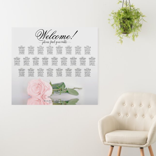 Welcome! Elegant Pink Rose 25 Table Seating Chart Foam Board (In Situ (Wall))
