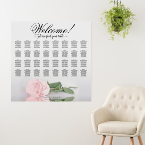 Welcome Elegant Pink Rose 32 Table Seating Chart Foam Board