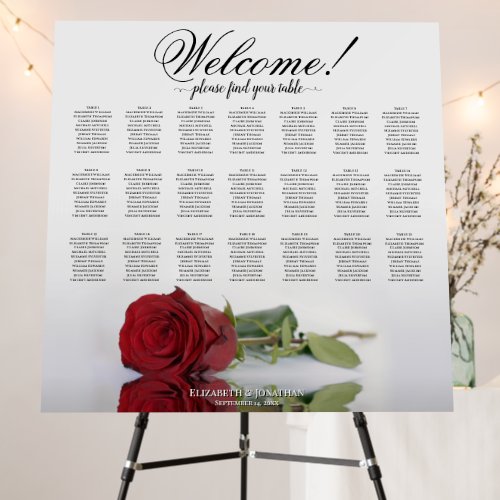 Welcome Elegant Red Rose 21 Table Seating Chart Foam Board