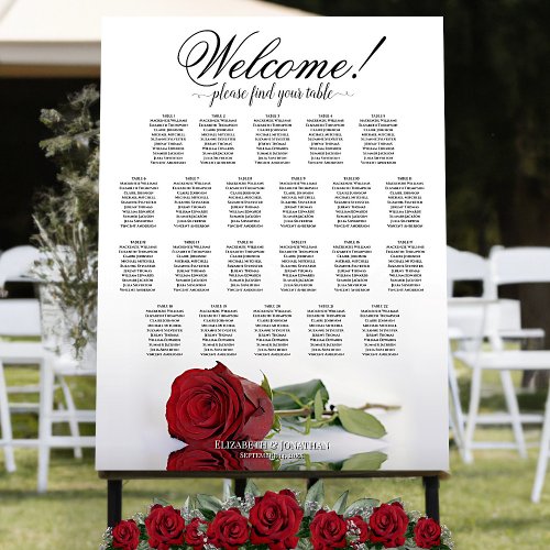 Welcome Elegant Red Rose 22 Table Seating Chart Foam Board