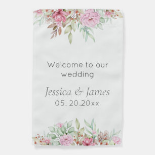 Welcome elegant sophisticated wedding message garden flag
