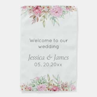 Welcome elegant sophisticated wedding message garden flag