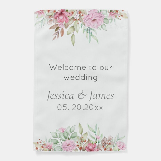 Welcome elegant sophisticated wedding message  garden flag (Front)