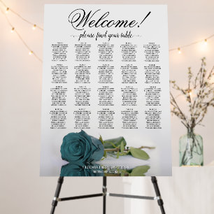 Welcome! Elegant Teal Rose 20 Table Seating Chart Foam Board